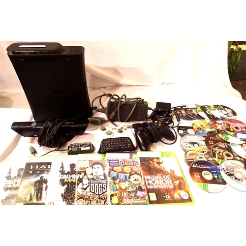 2180 - Microsoft Xbox 360 console, power pack, controller with chatpad, further controller, Kinnect camera ... 