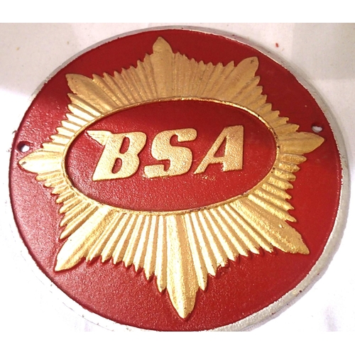 2182 - Cast iron B.S.A red and gold sign, D: 24 cm. P&P Group 1 (£14+VAT for the first lot and £1+VAT for s... 