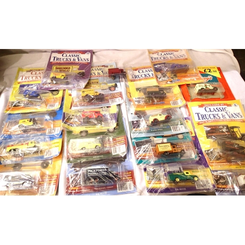 2142 - Sixteen classic trucks and vans, Days Gone by magazine issue models, mostly sealed in packets model ... 