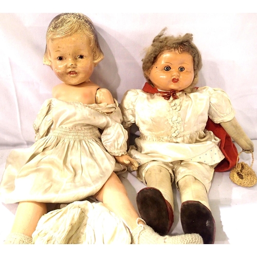 2152 - Two vintage dolls for restoration - one plastic with articulated limbs, missing one arm, L: 58 cm an... 