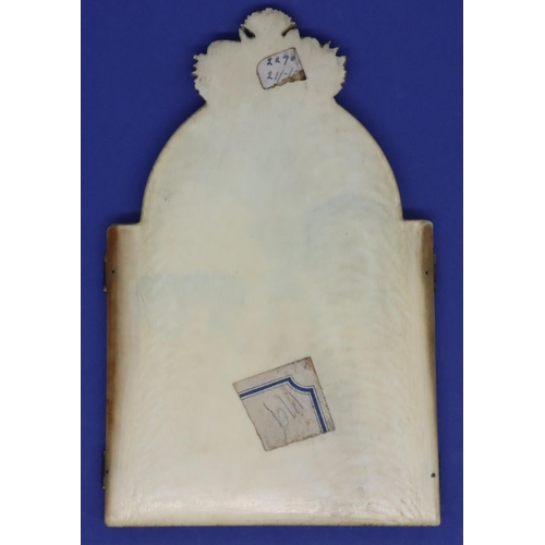 279 - Dieppe ivory French triptych showing Royal court scenes with Royal crests above, H: 140 mm, 92g. Goo... 