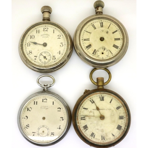 101 - Four pocket watches including Federal College and Ingersoll crown, all for restoration. P&P Group 1 ... 