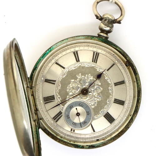 104 - Fine silver antique silvered dial key wind pocket watch with secondary seconds dial in a fitted hall... 