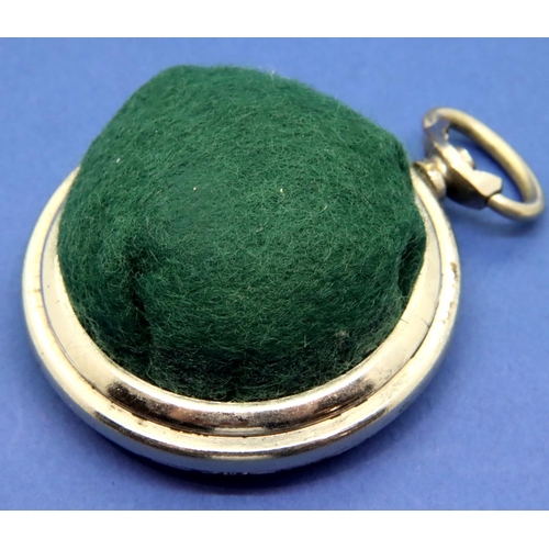 110 - White metal pocket watch pin cushion, D: 50 mm. P&P Group 1 (£14+VAT for the first lot and £1+VAT fo... 