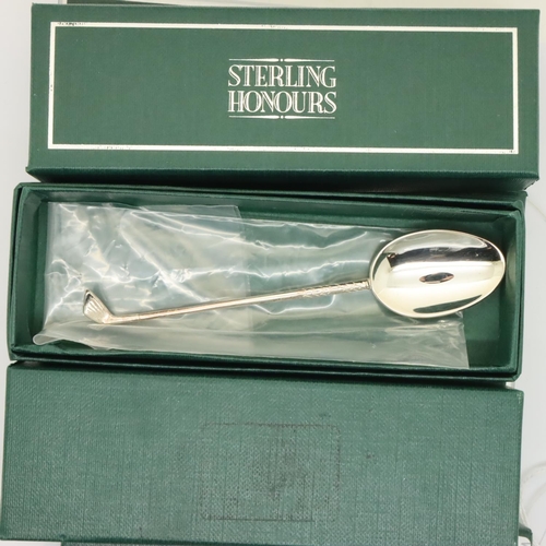 113 - Cased set of six Sterling Honours silver golfing teaspoons. P&P Group 1 (£14+VAT for the first lot a... 