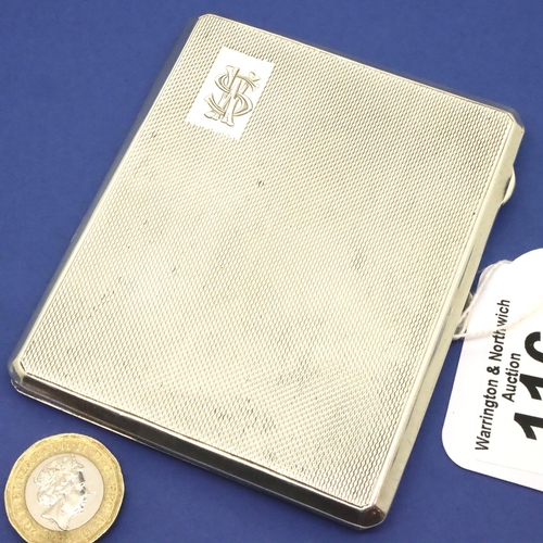 116 - Hallmarked silver cigarette case Chester assay, 8 x 10 cm, 99g. P&P Group 1 (£14+VAT for the first l... 