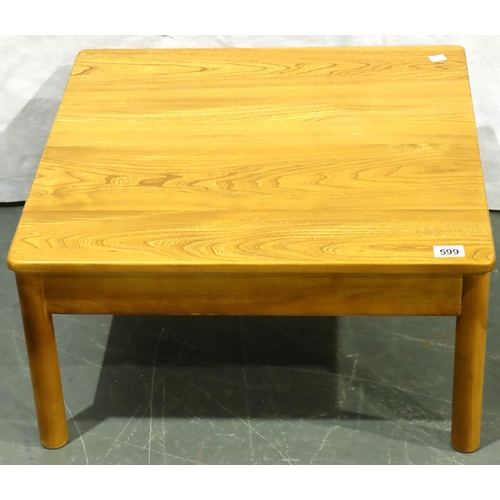 599 - An Ercol elm square lamp table, 63 x 63 x 33 cm H. Not available for in-house P&P, contact Paul O'He... 