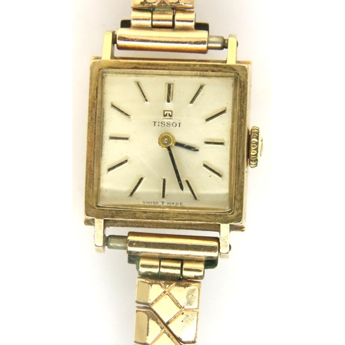 89 - Tissot; a 9ct gold cased ladies wristwatch on an expanding bracelet. Working at lotting. P&P Group 1... 