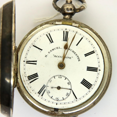 98 - Hallmarked silver H Samuel Accurate open face key wind pocket watch, D: 50 mm, not working. P&P Grou... 