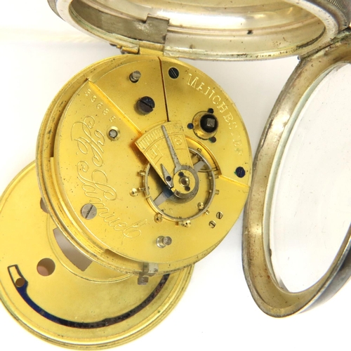 98 - Hallmarked silver H Samuel Accurate open face key wind pocket watch, D: 50 mm, not working. P&P Grou... 