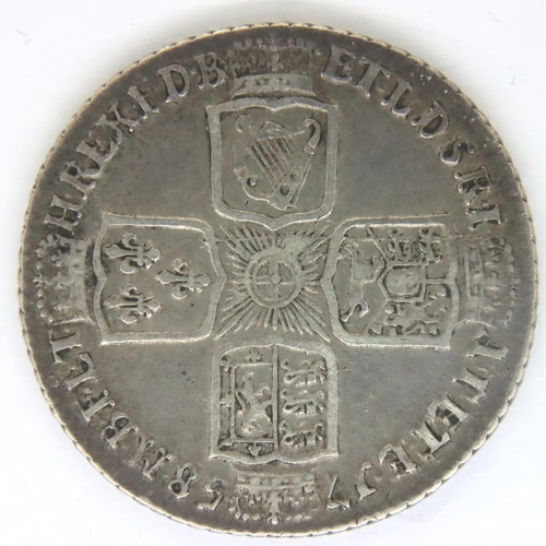 3085 - 1758 silver shilling of George II. P&P Group 1 (£14+VAT for the first lot and £1+VAT for subsequent ... 