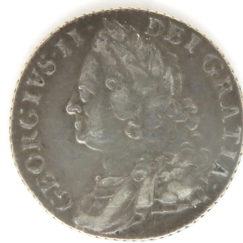 3085 - 1758 silver shilling of George II. P&P Group 1 (£14+VAT for the first lot and £1+VAT for subsequent ... 