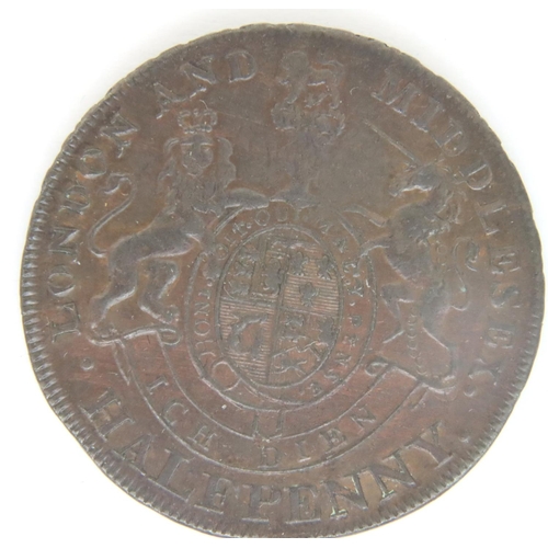 3087 - Early milled Prince of Wales Middlesex and London Token. P&P Group 1 (£14+VAT for the first lot and ... 