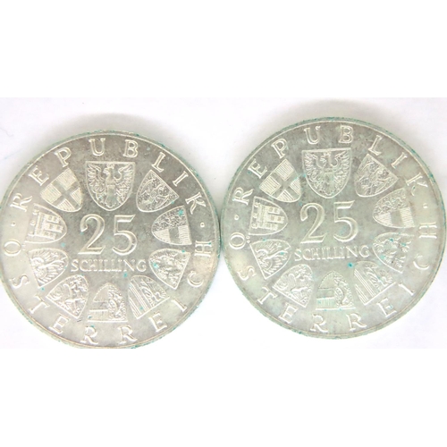 3093 - Two Austrian silver Maria Theresa twenty-five Schillings. P&P Group 1 (£14+VAT for the first lot and... 