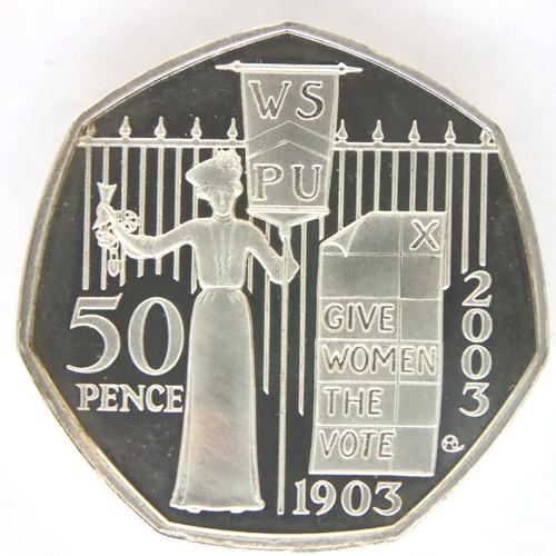 3094 - 2003 silver proof 50p, Womens Rights Bill. P&P Group 1 (£14+VAT for the first lot and £1+VAT for sub... 