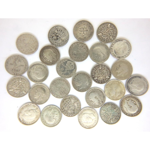 3095 - Silver threepence collection, twenty-six in total. P&P Group 1 (£14+VAT for the first lot and £1+VAT... 