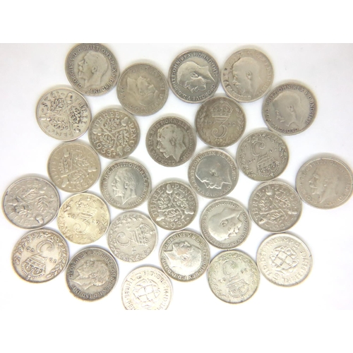 3095 - Silver threepence collection, twenty-six in total. P&P Group 1 (£14+VAT for the first lot and £1+VAT... 