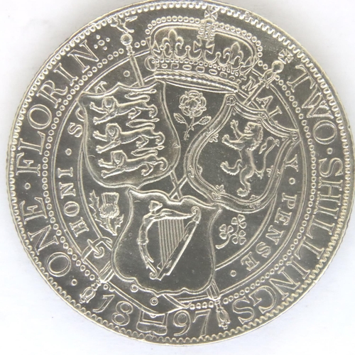 3098 - 1897 silver florin of Queen Victoria - strong EF detail. P&P Group 1 (£14+VAT for the first lot and ... 