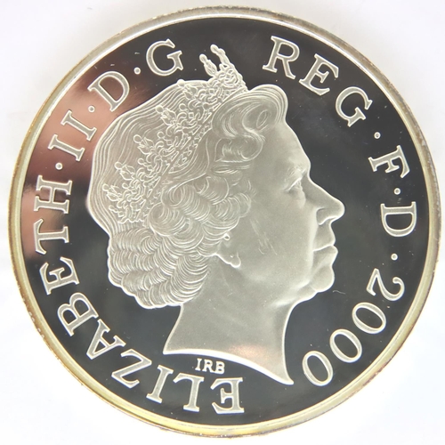 3107 - 2000 silver proof £5, Millennium issue with gold highlights. P&P Group 1 (£14+VAT for the first lot ... 