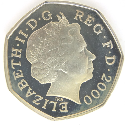 3108 - 2000 silver proof fifty pence, encapsulated. P&P Group 1 (£14+VAT for the first lot and £1+VAT for s... 