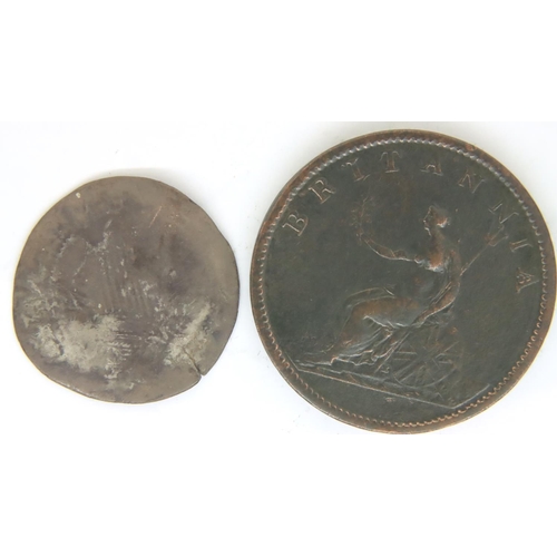 3112 - 1807 copper halfpenny of George III and an early hammered silver coin. P&P Group 1 (£14+VAT for the ... 