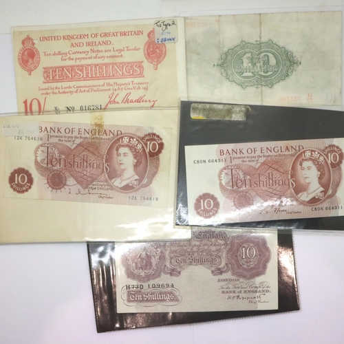 3119 - Five mixed ten shilling notes, various ages including George V. P&P Group 1 (£14+VAT for the first l... 