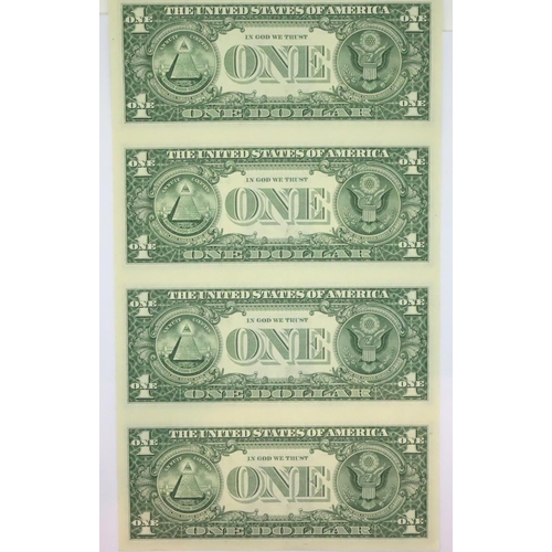 3121 - 2009 issue USA sheet of uncut one dollar bills, no G99937838A. P&P Group 1 (£14+VAT for the first lo... 