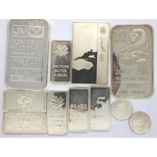 3131 - Johnson Mattney 1oz silver ingot and further silver ingots, combined 107g. P&P Group 1 (£14+VAT for ... 