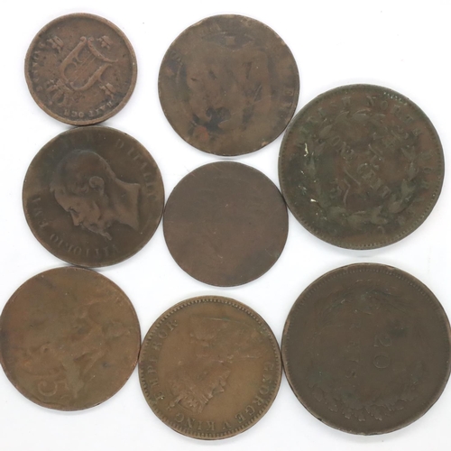 3152 - Mixed 19th century copper world coins (8). P&P Group 1 (£14+VAT for the first lot and £1+VAT for sub... 