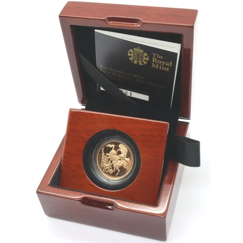 3154 - 2015 proof sovereign of Elizabeth II, boxed and encapsulated. P&P Group 1 (£14+VAT for the first lot... 