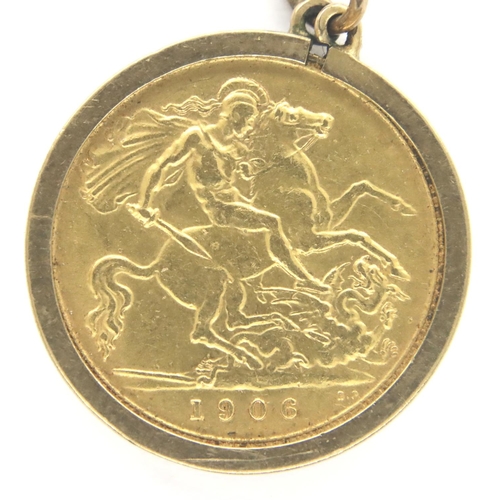 3158 - 1906 half sovereign of Edward VII, mounted in 9ct gold, gross 5.0g. P&P Group 1 (£14+VAT for the fir... 