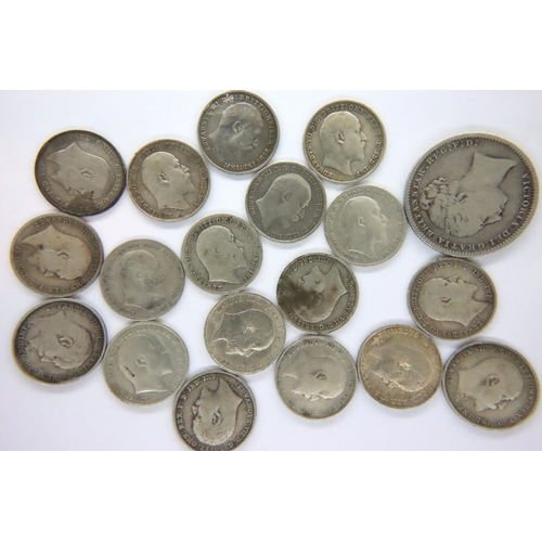 3047 - Collection of Edward VII threepences and an 1879 shilling of Queen Victoria. P&P Group 1 (£14+VAT fo... 