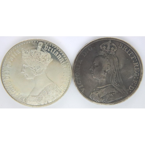 3051 - 1891 crown of Queen Victoria and a silver restrike Gothic crown of Queen Victoria. P&P Group 1 (£14+... 