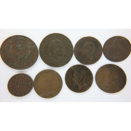 3052 - Mixed 19th century copper world coins (8). P&P Group 1 (£14+VAT for the first lot and £1+VAT for sub... 