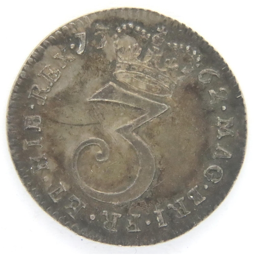 3054 - 1762 threepence of George III, our grade EF. P&P Group 1 (£14+VAT for the first lot and £1+VAT for s... 