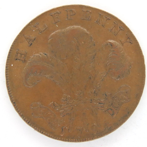 3058 - 1794 Prince of Wales halfpenny token. P&P Group 1 (£14+VAT for the first lot and £1+VAT for subseque... 