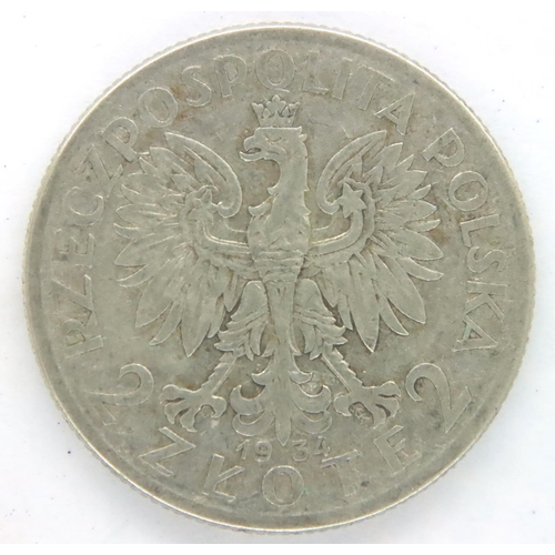 3062 - 1934 silver Polish two zlote. P&P Group 1 (£14+VAT for the first lot and £1+VAT for subsequent lots)