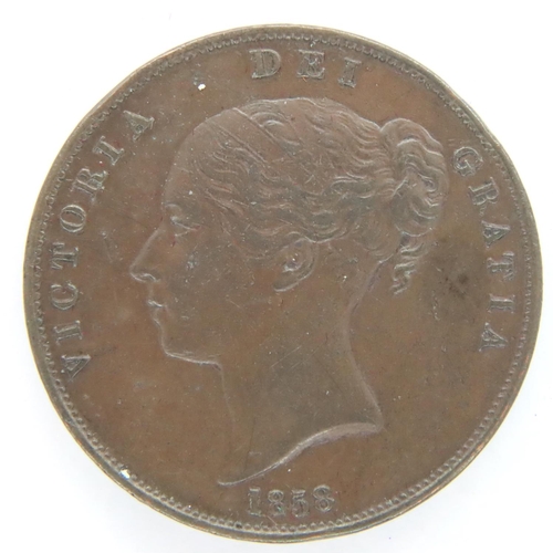 3068 - 1858 copper penny of Queen Victoria, WW Incuse. P&P Group 1 (£14+VAT for the first lot and £1+VAT fo... 