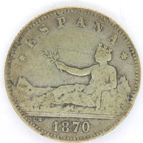 3074 - 1870 Spanish silver peseta, Madrid Mint. P&P Group 1 (£14+VAT for the first lot and £1+VAT for subse... 