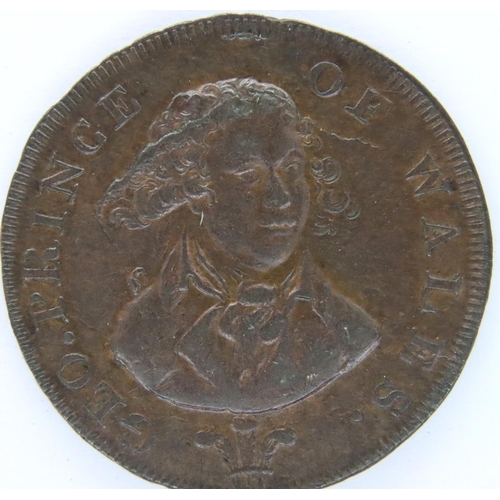 3077 - Early milled Prince of Wales Middlesex and London Token. P&P Group 1 (£14+VAT for the first lot and ... 