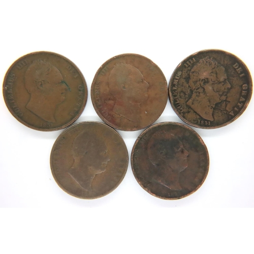 3085 - Collection of William IV early milled copper pennies. P&P Group 1 (£14+VAT for the first lot and £1+... 