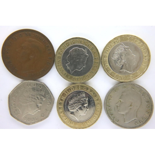 3086 - Three collectors two pound coins, an Olympic fifty pence, a 1948 two shilling and a 1940 penny. P&P ... 