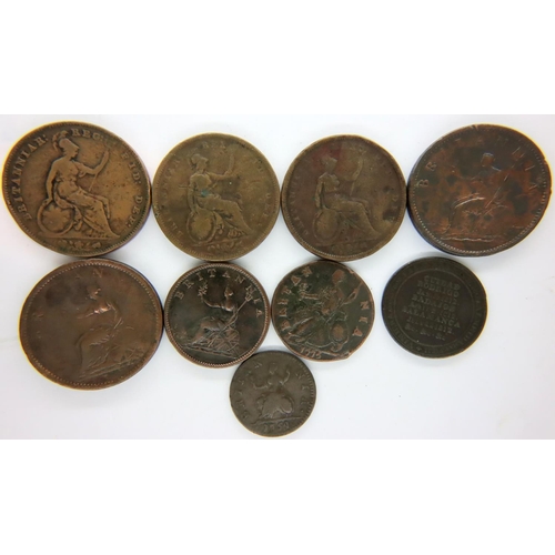 3087 - Four early milled copper pennies of Victoria, William, George III, George IV; a 1812 Salamanca Duke ... 