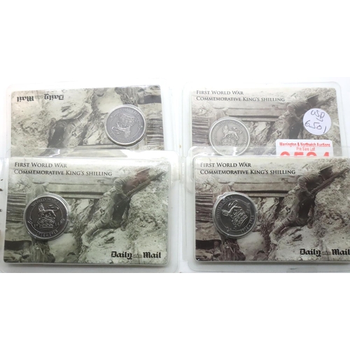 3093 - Four silver proof WWI Commemorative shillings of George V. P&P Group 1 (£14+VAT for the first lot an... 