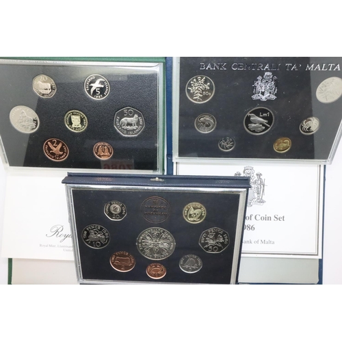 3096 - Three proof coin sets; Falkland 1987, Malta 1986 and Guernsey 1986. P&P Group 1 (£14+VAT for the fir... 