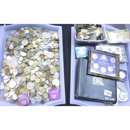 3101 - Part filled album of World coins, with mixed UK commemoratives and a large quantity of World coins. ... 