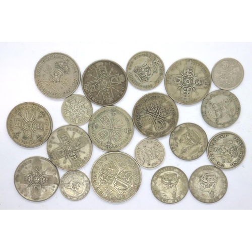 3111 - Selection of mixed silver UK coins (19). P&P Group 1 (£14+VAT for the first lot and £1+VAT for subse... 