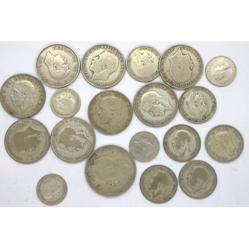 3111 - Selection of mixed silver UK coins (19). P&P Group 1 (£14+VAT for the first lot and £1+VAT for subse... 