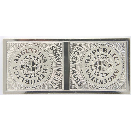 3120 - 925 silver stamp ingot, Argentina 1862, from the Franklin Mint 100 Greatest Stamp Collection, 17g. P... 