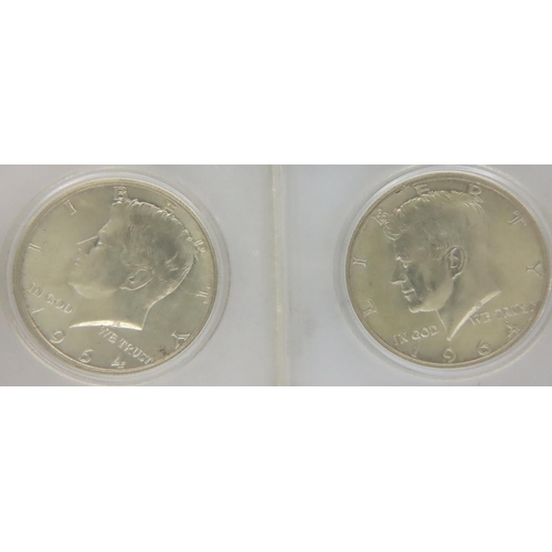 3125 - Two American 1964 Kennedy half dollars, each encapsulated. P&P Group 1 (£14+VAT for the first lot an... 